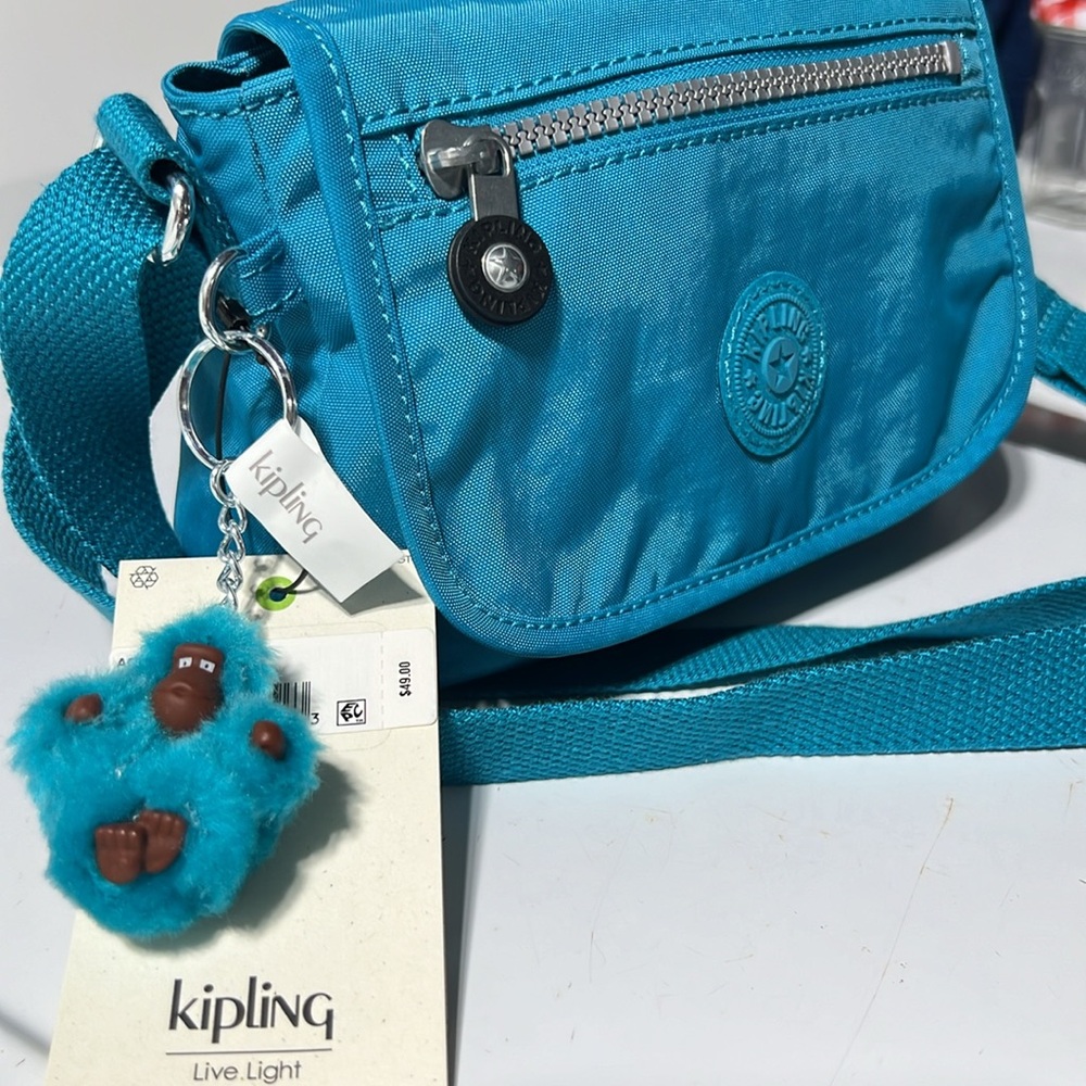 Kipling Teal Crossbody Bag with Monkey Charm - Picture 3 of 10